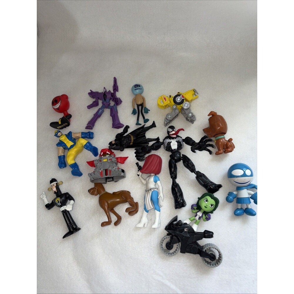 Small Figure Toy Lot Of 15 Batman Scooby Doo Idea Man Power Rangers Venom Used
